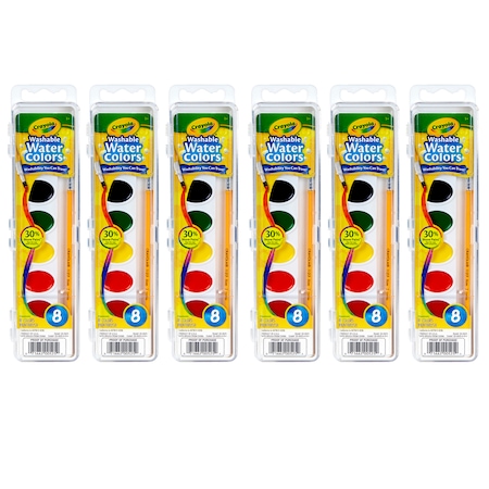 Crayola Semi-Moist Washable Watercolor Set, 8 Colors Per Set, PK6, Recommended Grade: PK+ BIN530525BN